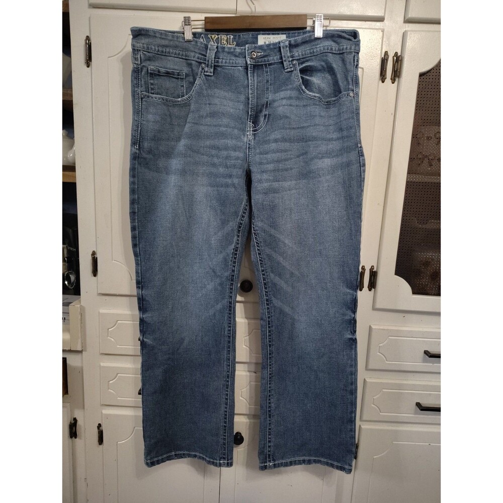 TK Axel Slim Boot Jeans Mens 38x32 Blue Dark Wash Denim Stretch